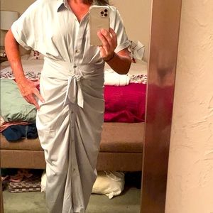 Short sleeved midi dress, light seafoam green.